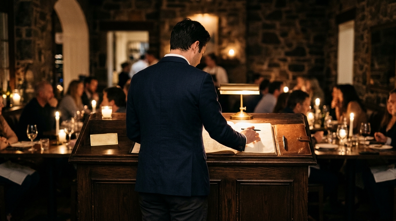 Gestor de restaurante consultando reservas directas en tablet, con control total de la gestión de reservas sin